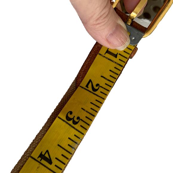 Vtg Made In Italy Frame Style Buckle Brown Belt Fabric Leather Casual Size 28 - Picture 5 of 7